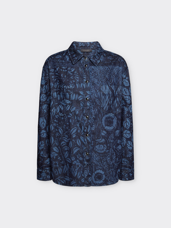 Camicia in denim dal disegno foliage