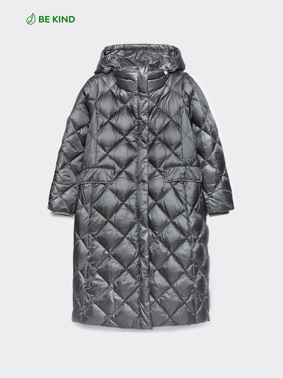 Long down jacket with diamond quilting