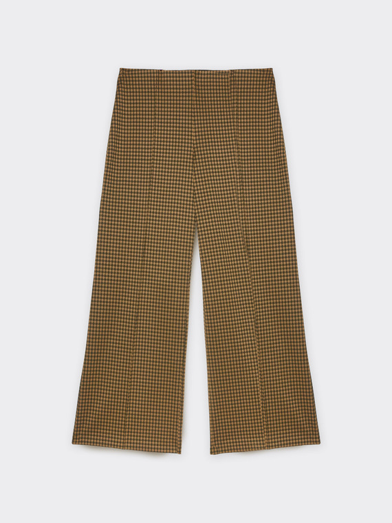 Micro-chequered fabric cropped trousers