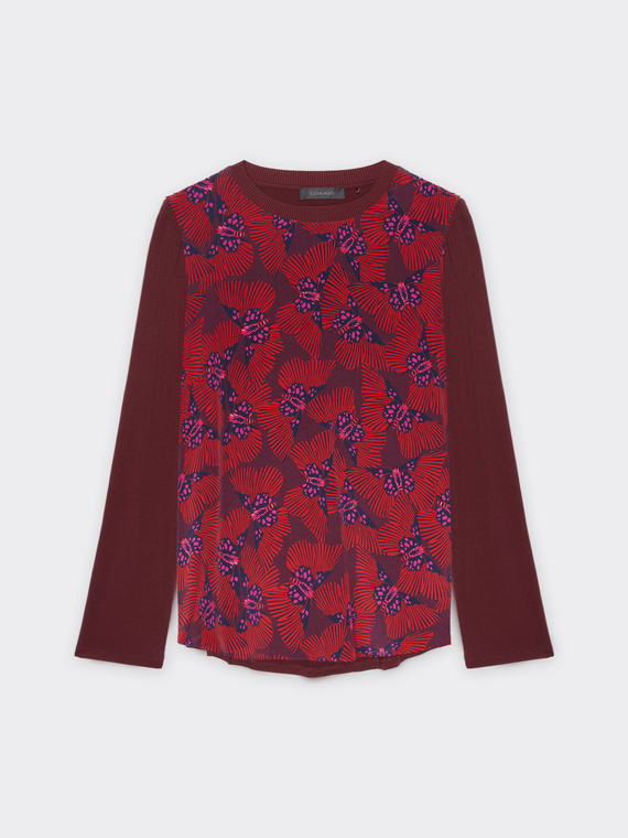 Dual-fabric blouse with printed silk