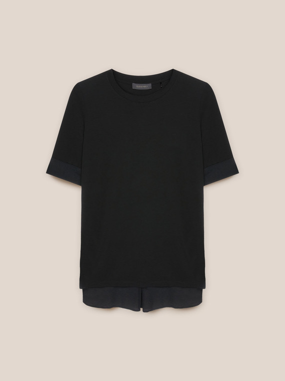 Loose dual-fabric T-shirt