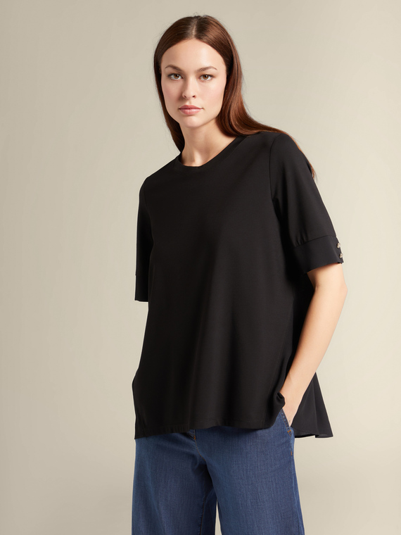 Loose dual-fabric T-shirt