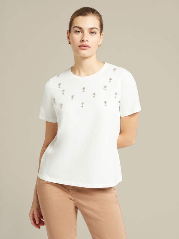 T-shirt con ricamo floreale