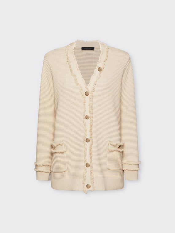 Cardigan lungo con frange e bottoni