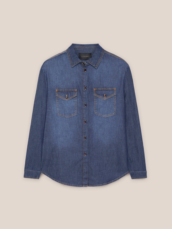 Chemise en lin et coton à effet de denim