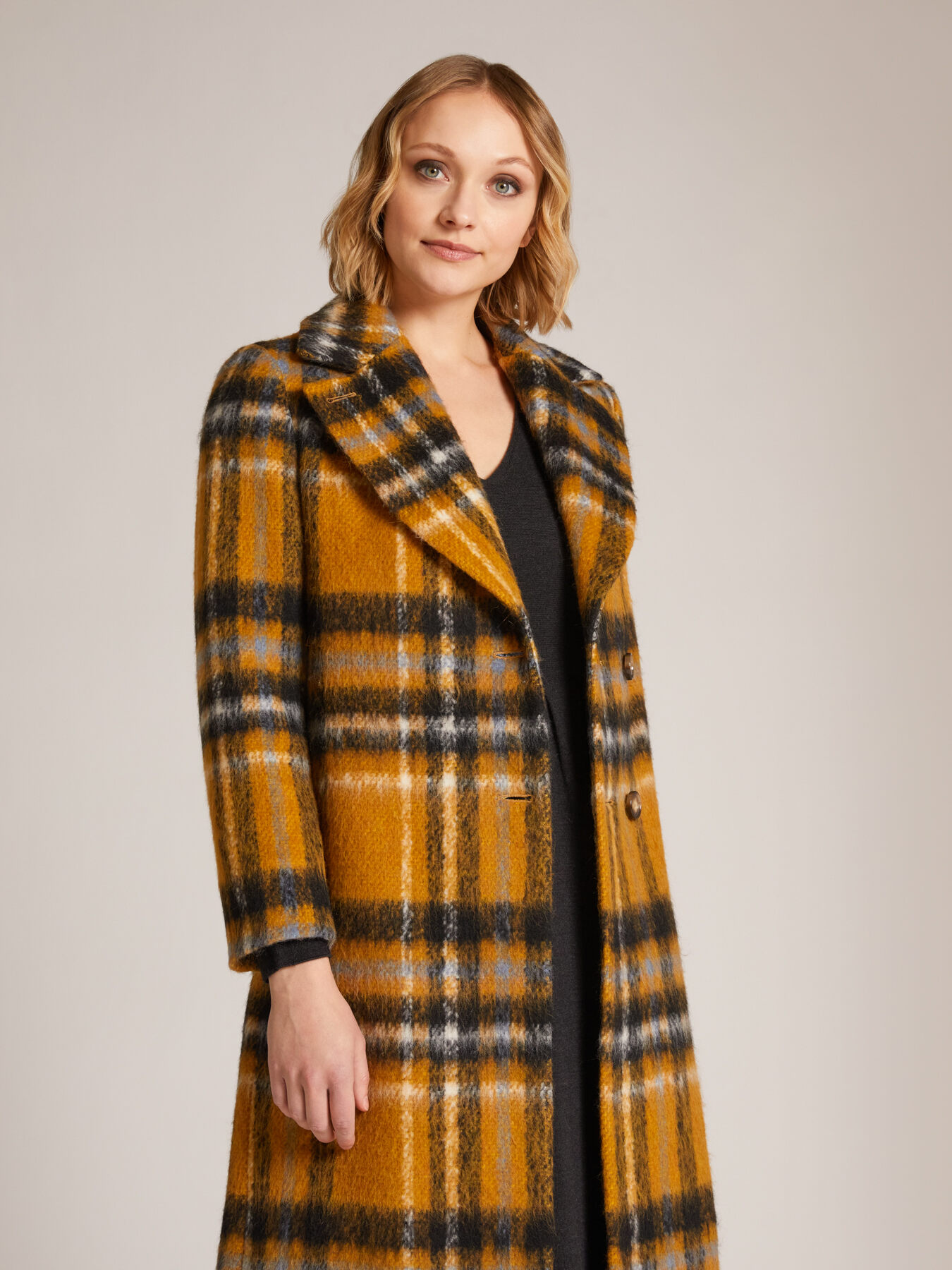 chequered wool coat