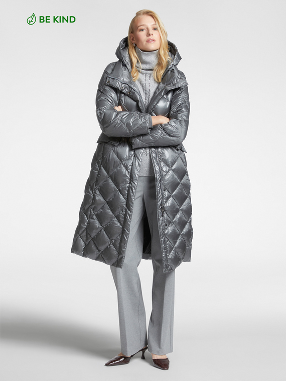 Long down jacket with diamond quilting