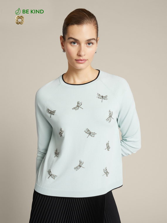 Pull con ricamo libellule in viscosa ECOVERO™