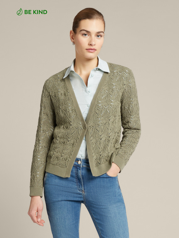 Sustainable cotton cardigan with openwork