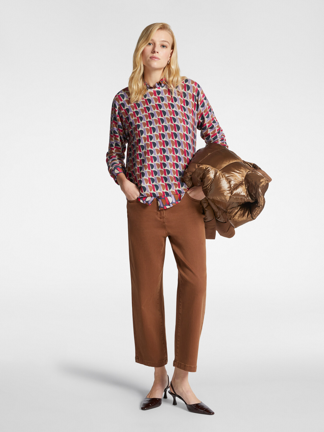 Pantaloni cropped cinque tasche in drill image number 0