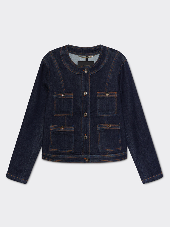 Crew-neck denim jacket