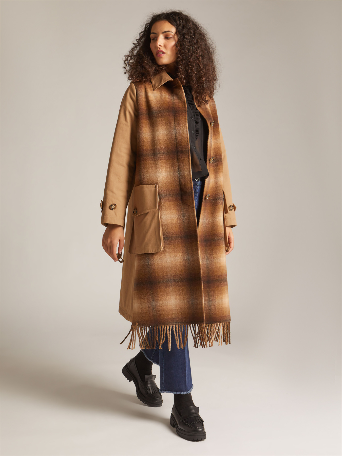 chequered trench coat