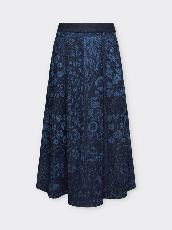 Gonna midi in denim laserato