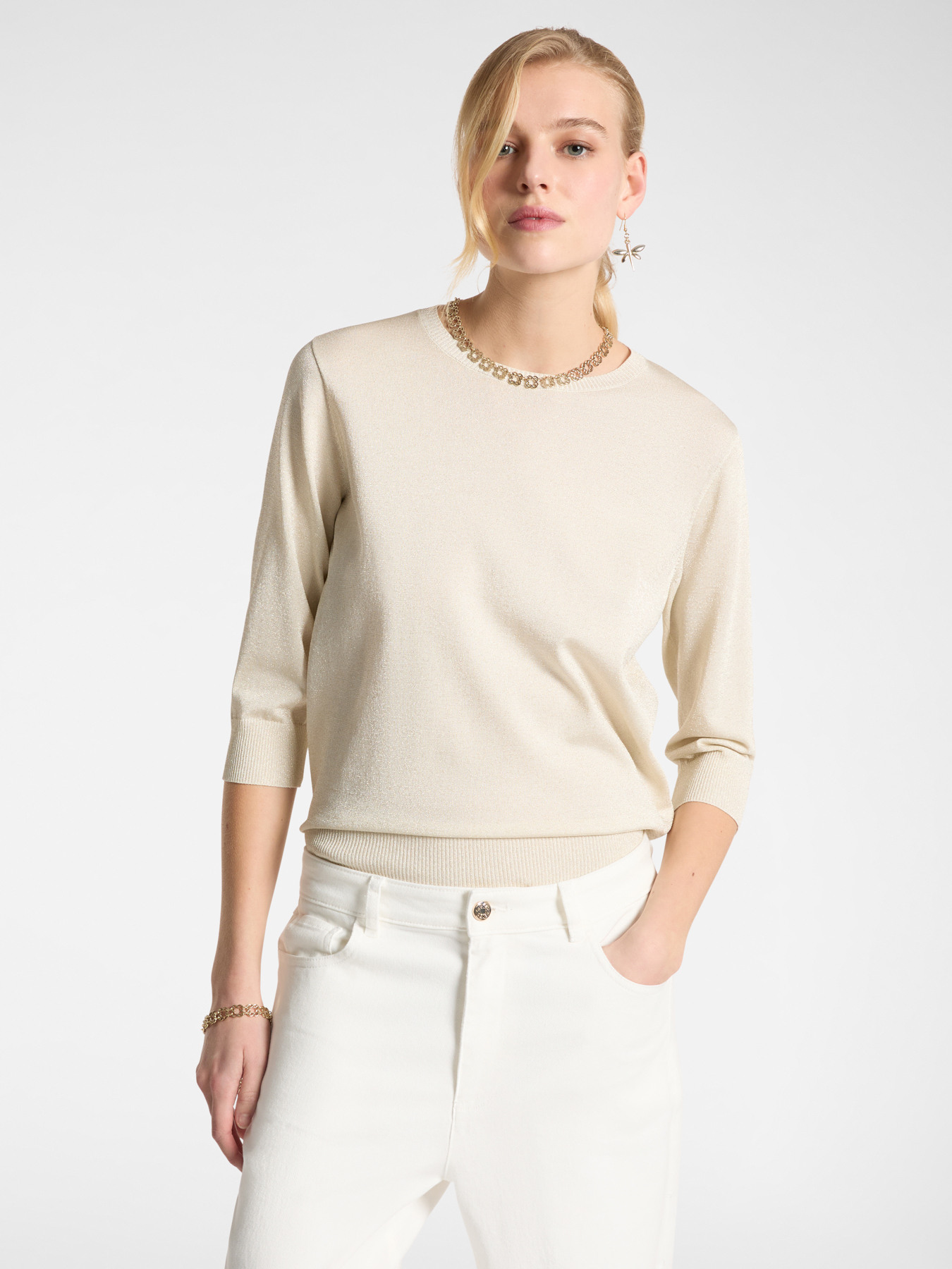 Maglia lurex con maniche a tre quarti image number 0