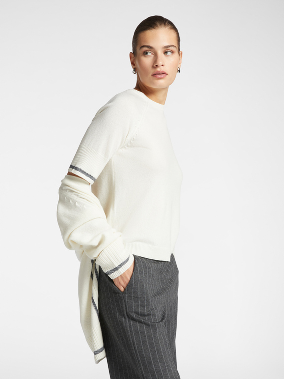 Wool sweater with patterned trims