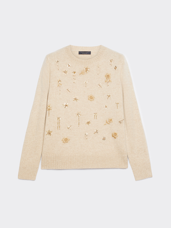 Wool sweater with floral embroidery