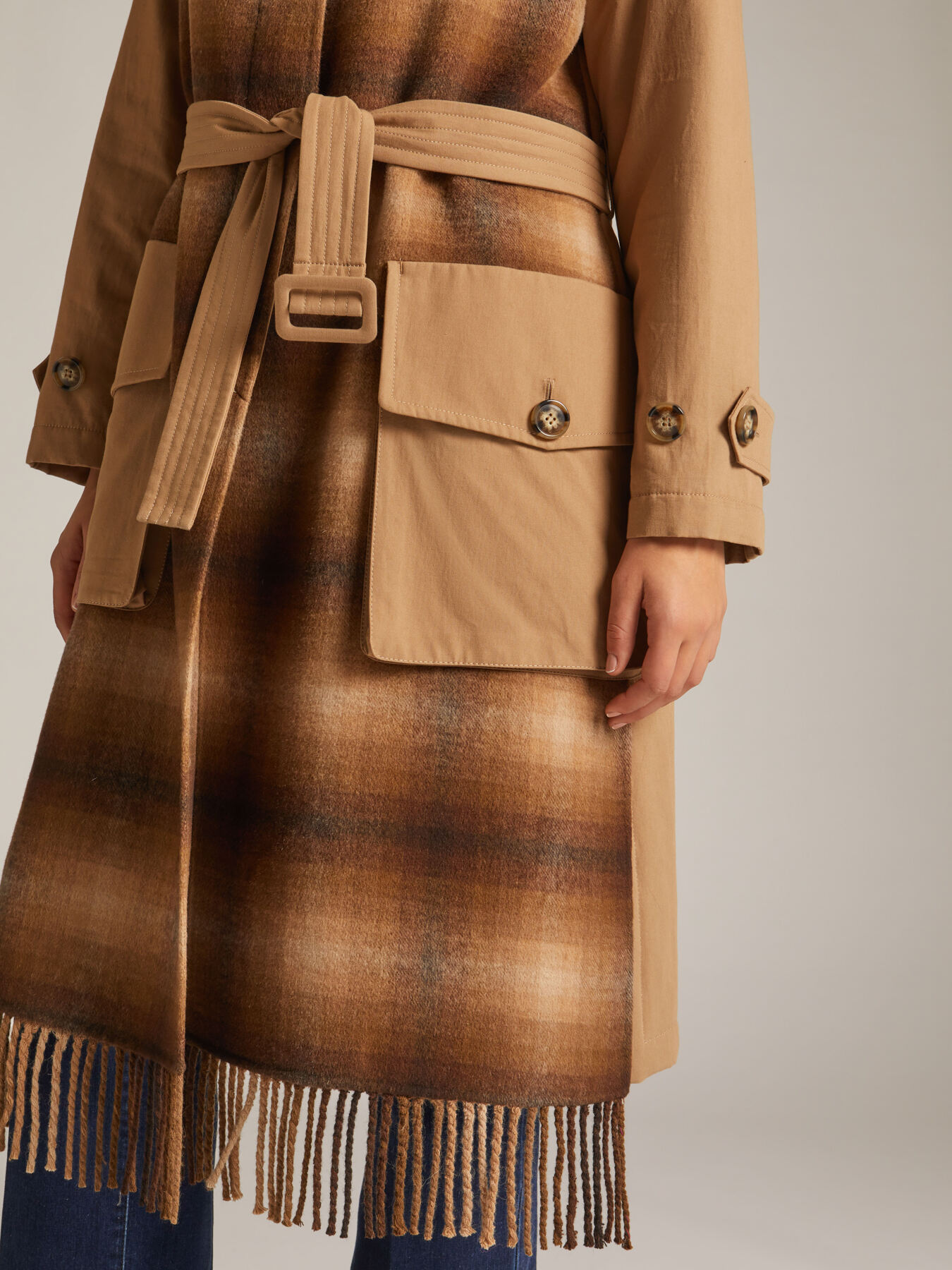 chequered trench coat