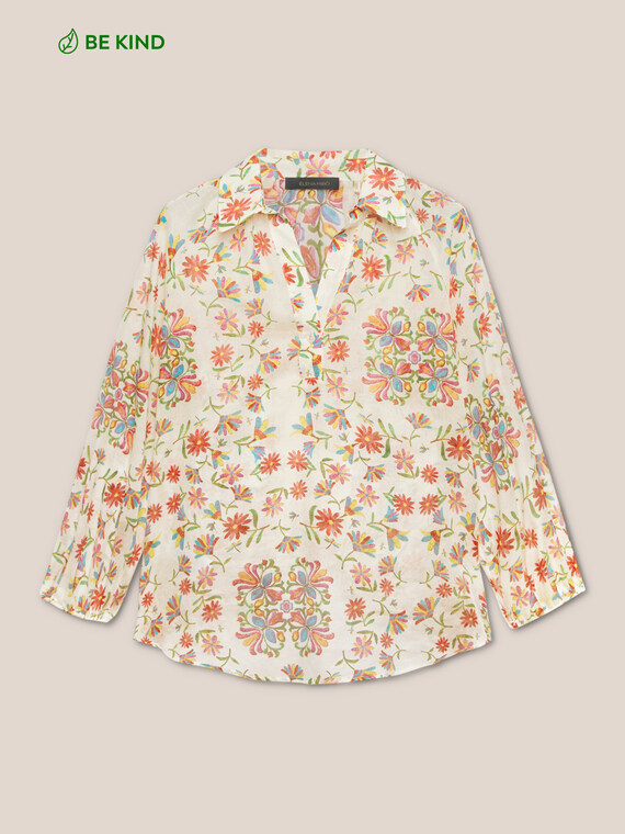 Printed cotton voile blouse