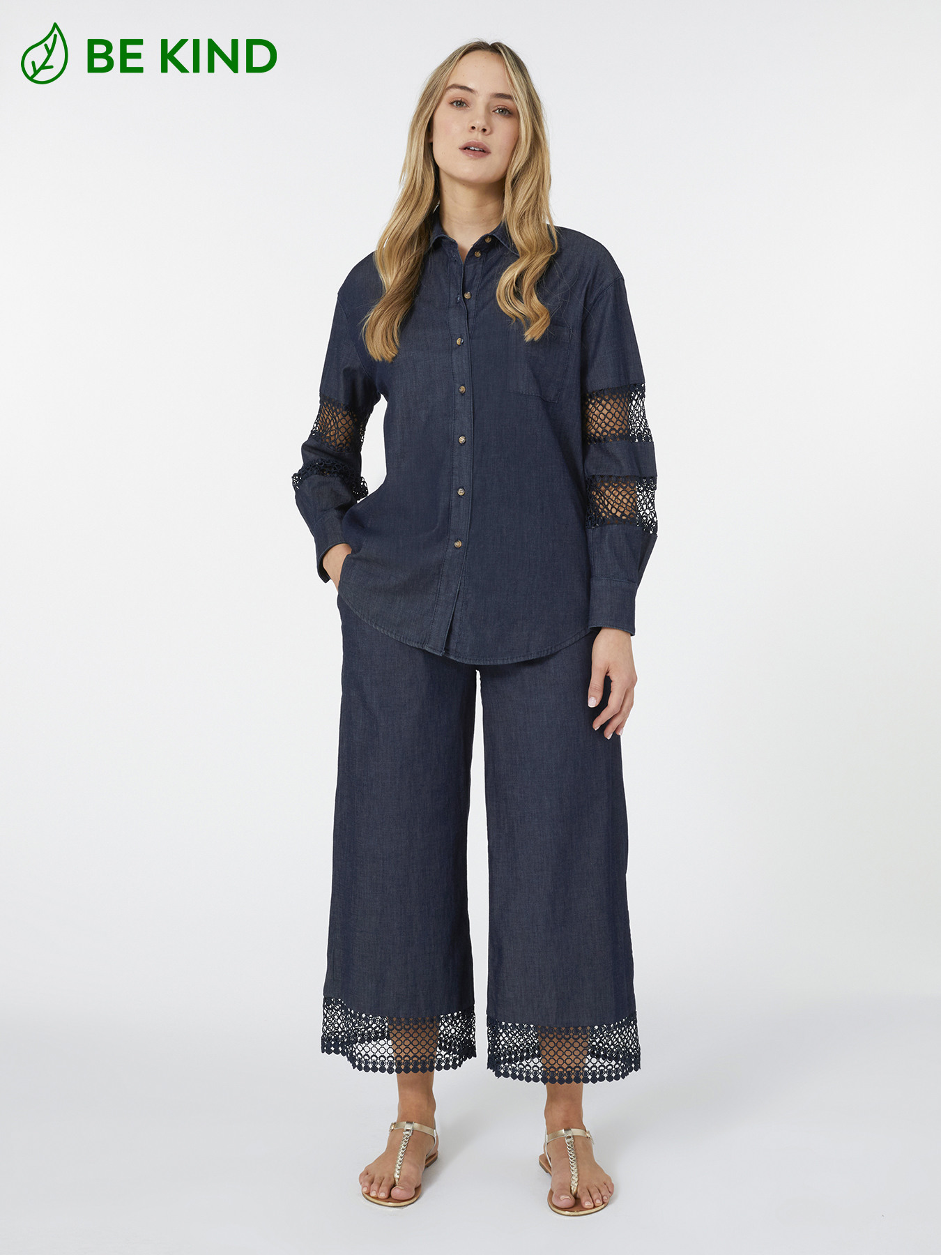 HUSH Belted Chambray Trousers in Light Blue Chambray | Endource