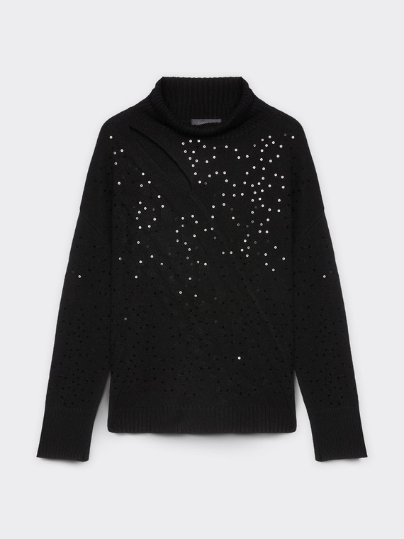 Sweater with sequins and cut-out feature