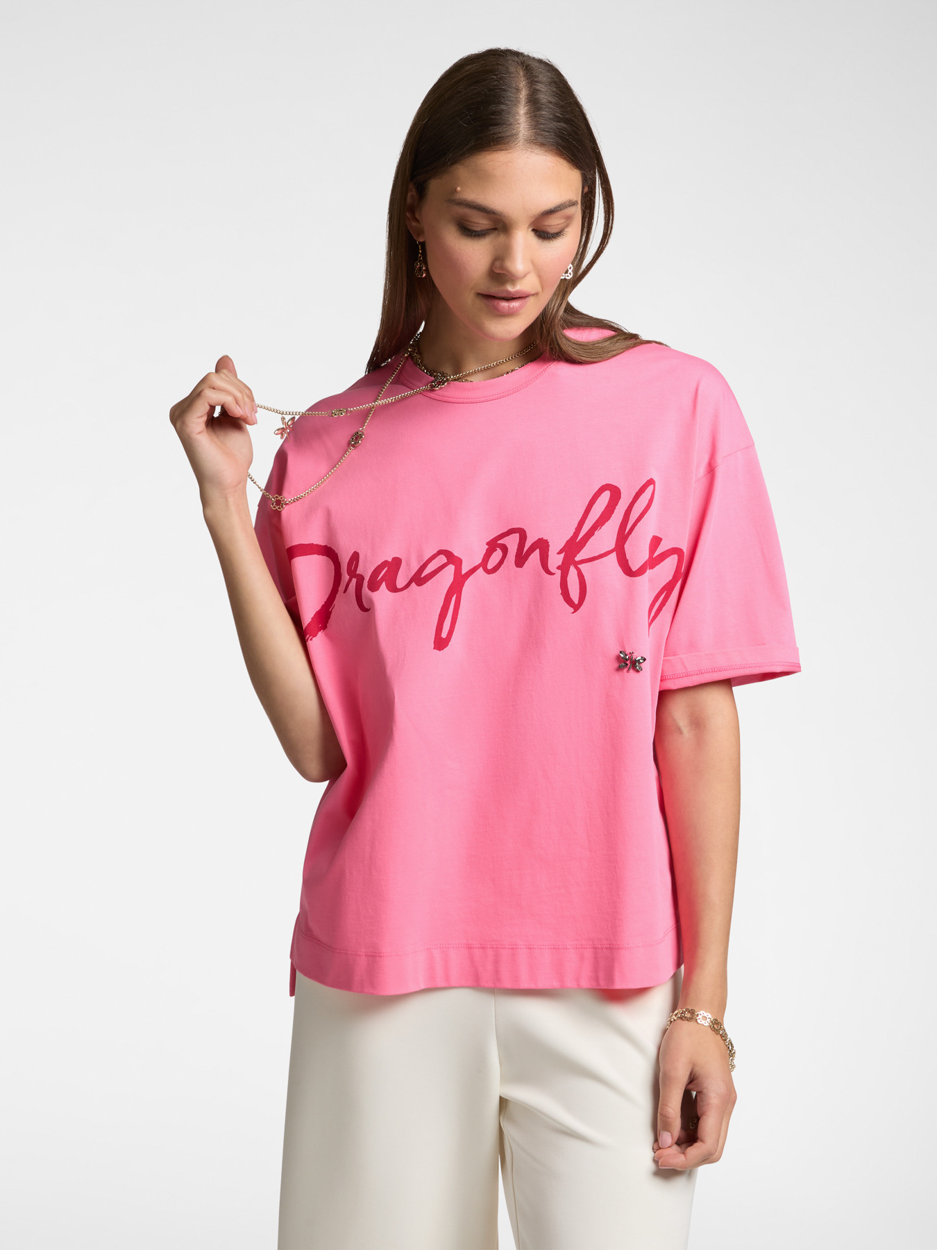 T-shirt con scritta "Dragonfly" e ricamo image number 0