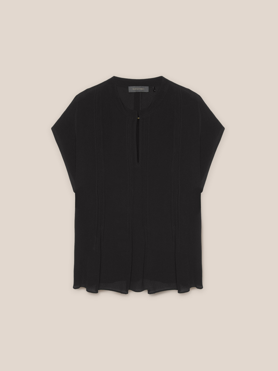 Blusa con pieghe in crêpe de chine