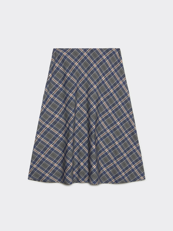 Bias-cut midi skirt, check pattern