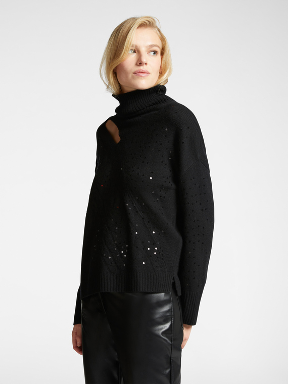 Sweater with sequins and cut-out feature