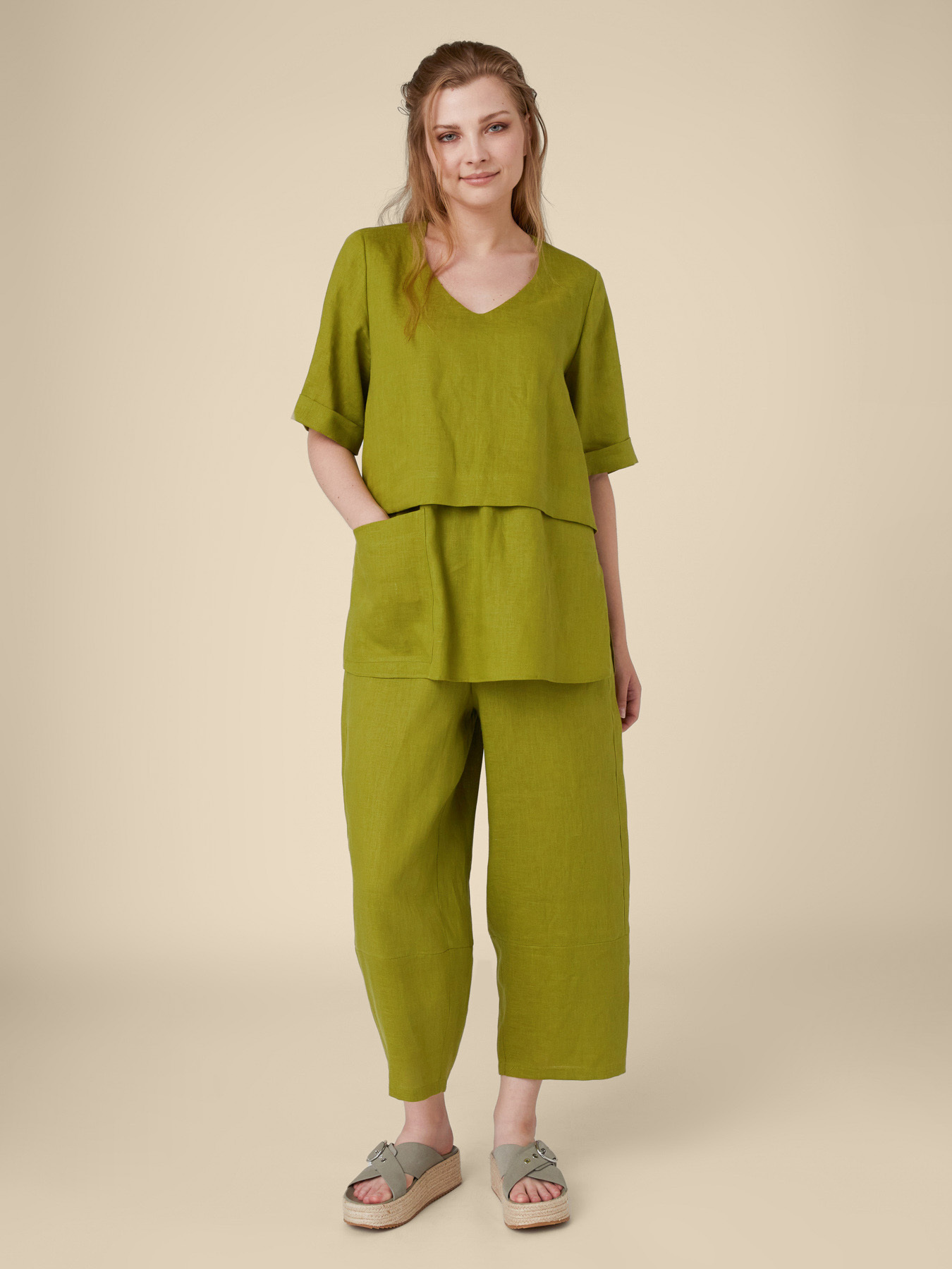 Pure Linen Belted Wide Leg Trousers