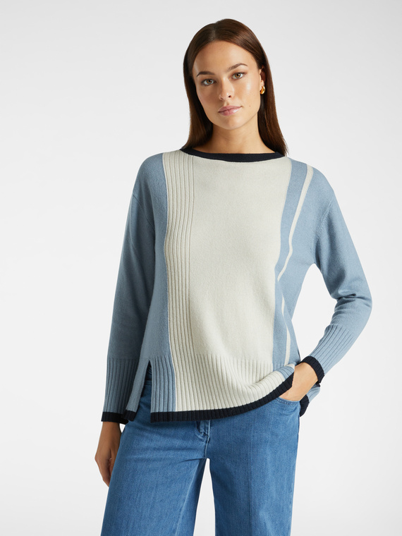 Color block sweater in pure wool