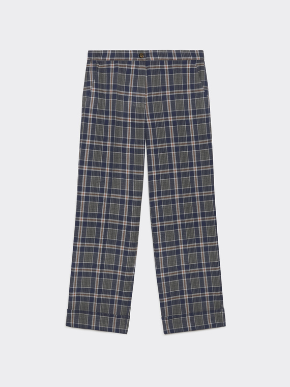 Chequered fabric cropped trousers