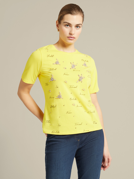 T-shirt con stampa e ricamo