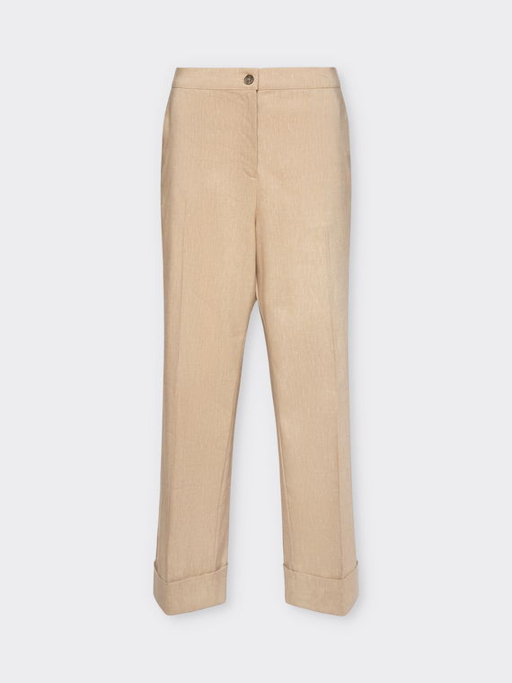 Pantaloni cropped misto lino con risvolto