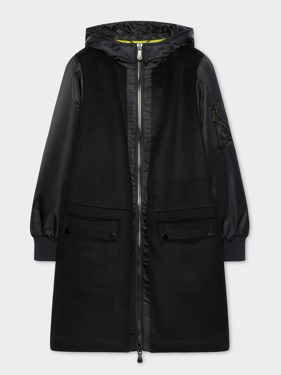 Cloth and nylon hooded parka