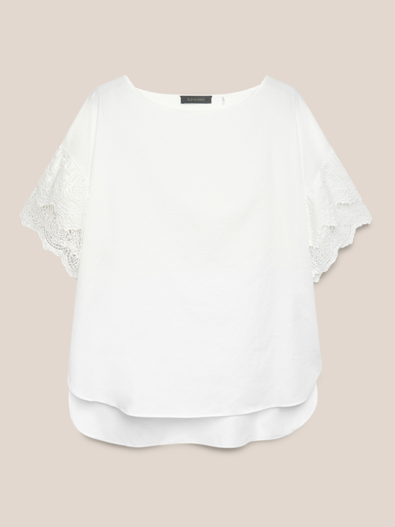 Blusa in cotone con bordi in pizzo