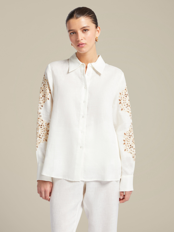 Linen shirt with embroidered sleeves