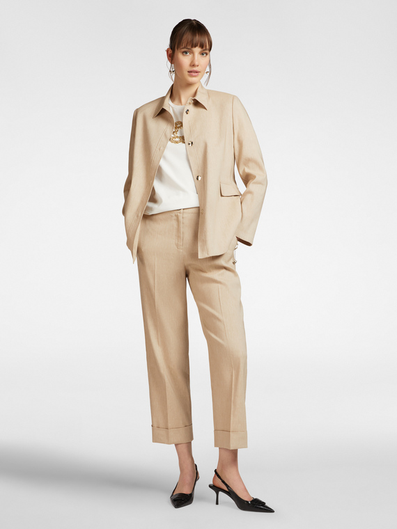 Pantaloni cropped misto lino con risvolto