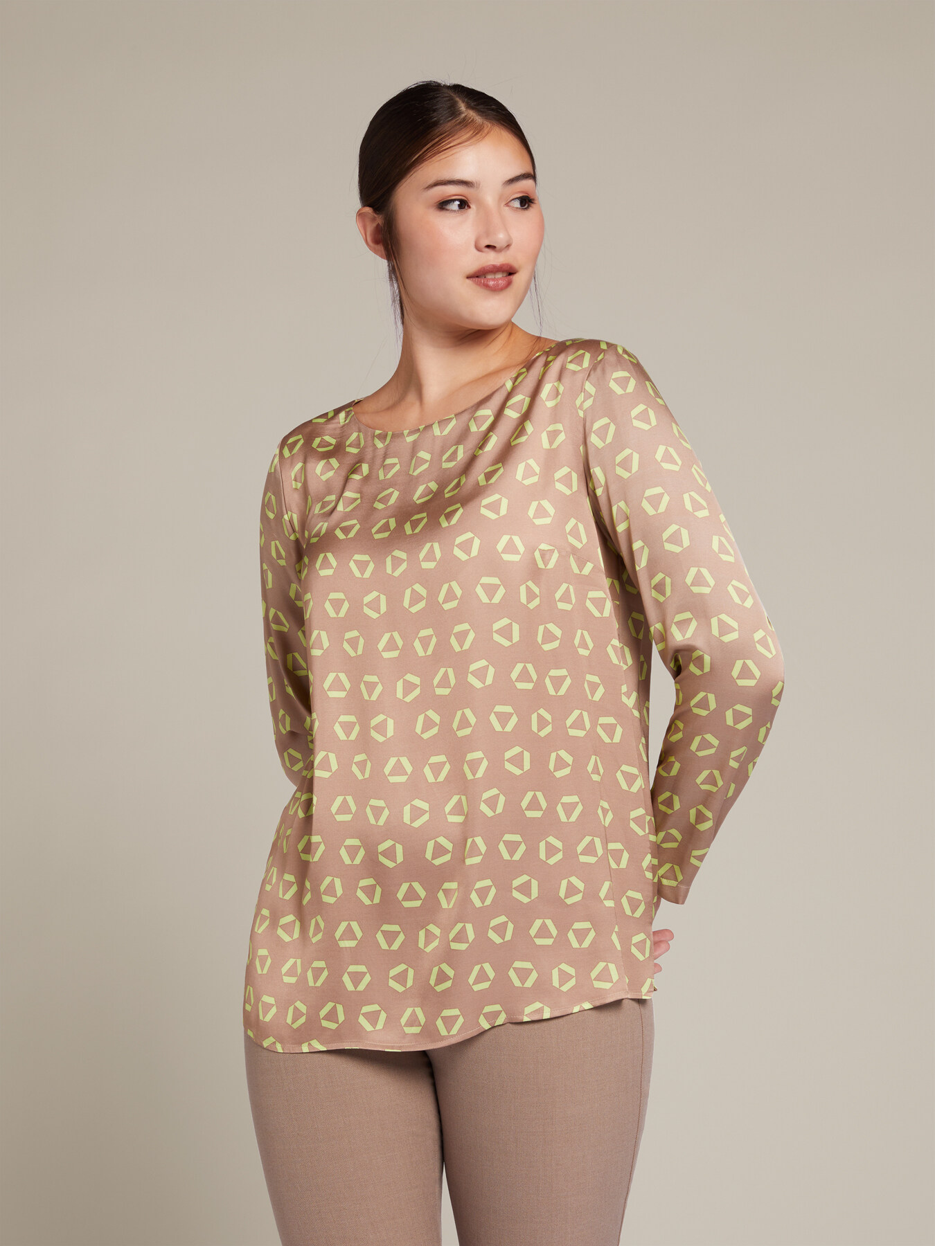Printed satin blouse sales
