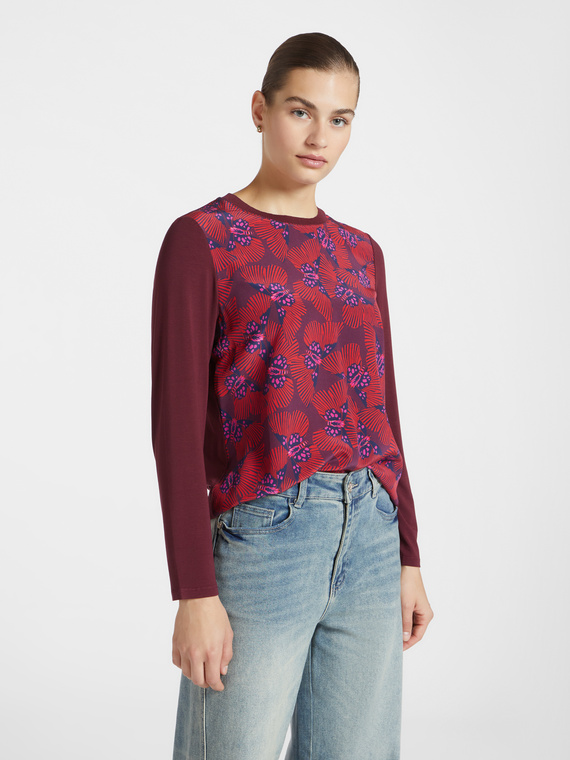 Dual-fabric blouse with printed silk