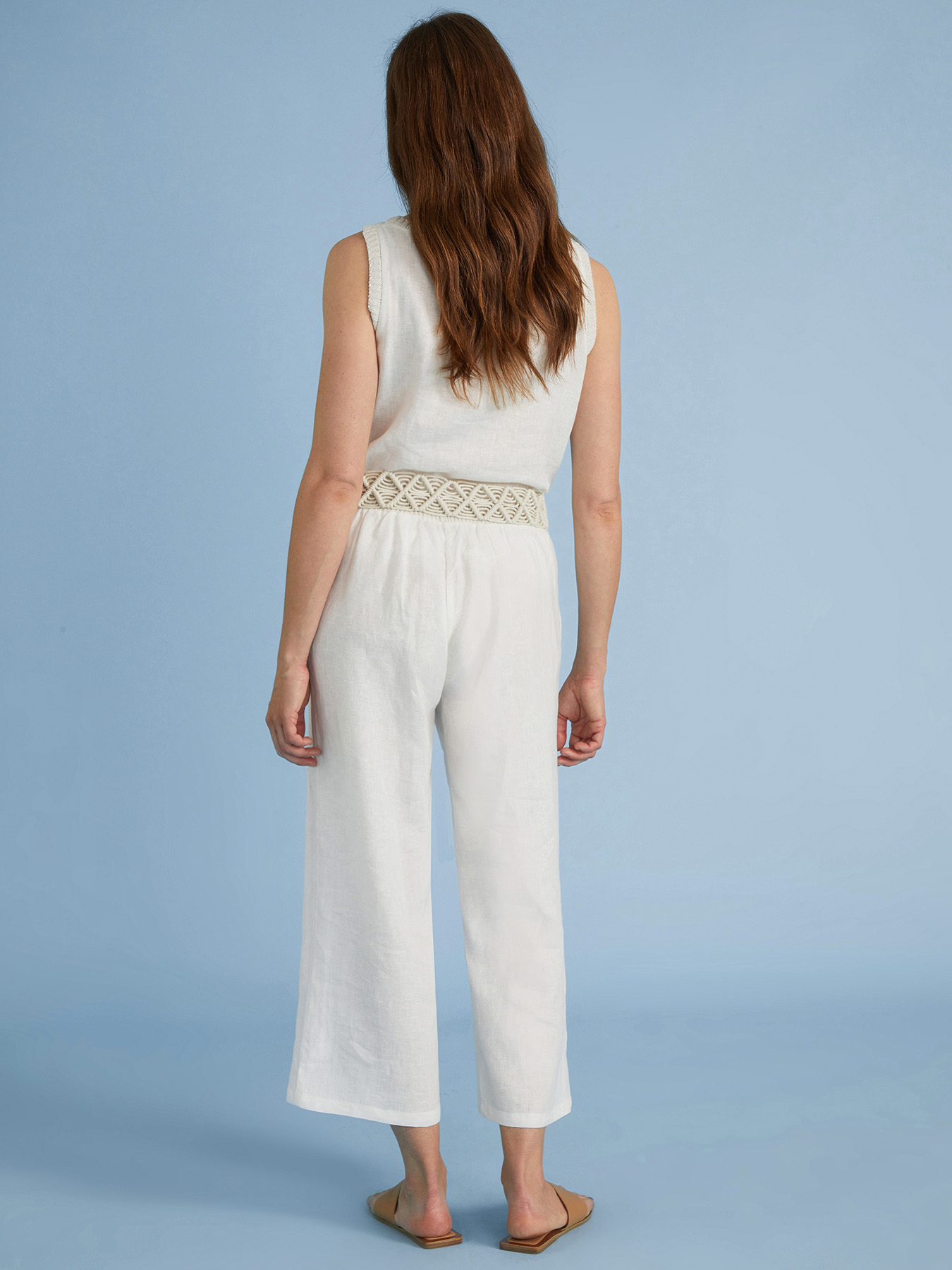 Pantaloni cropped in lino con cintura in corda image number 1