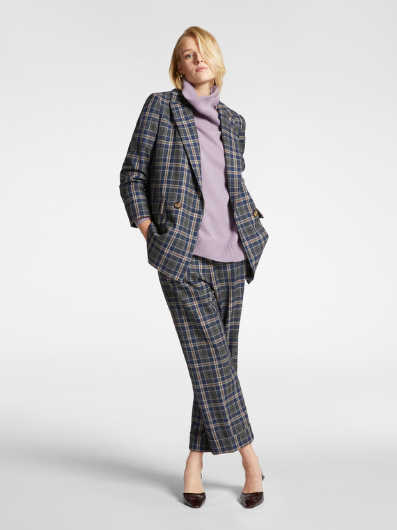 Chequered fabric cropped trousers