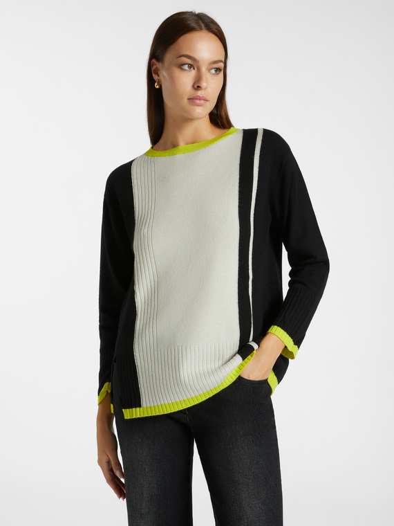 Pull color block en pure laine