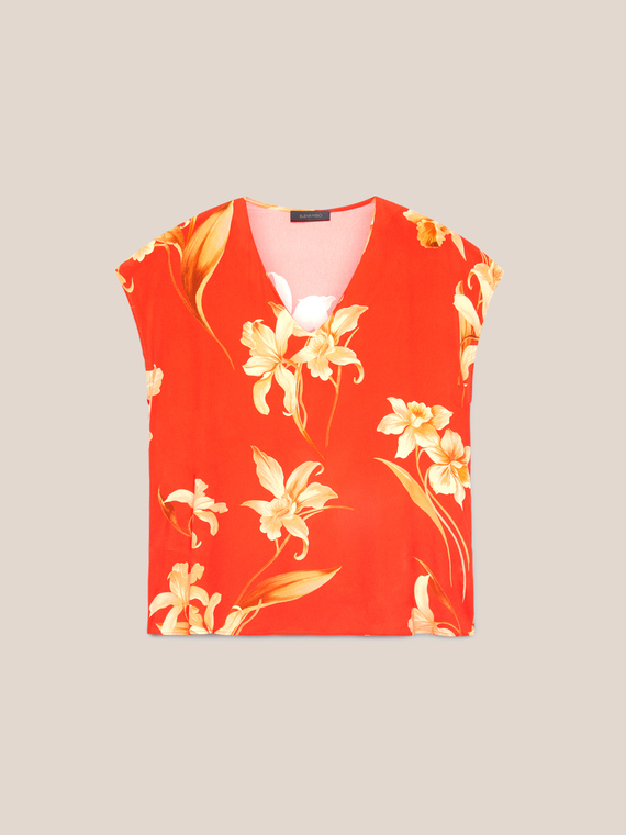 Blusa stampata in crêpe de chine