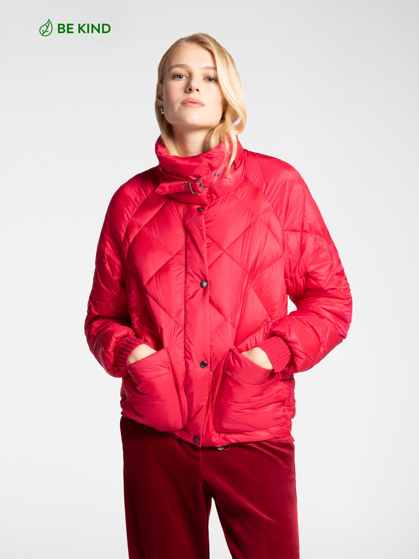 Diamond quilted down jacket with pockets